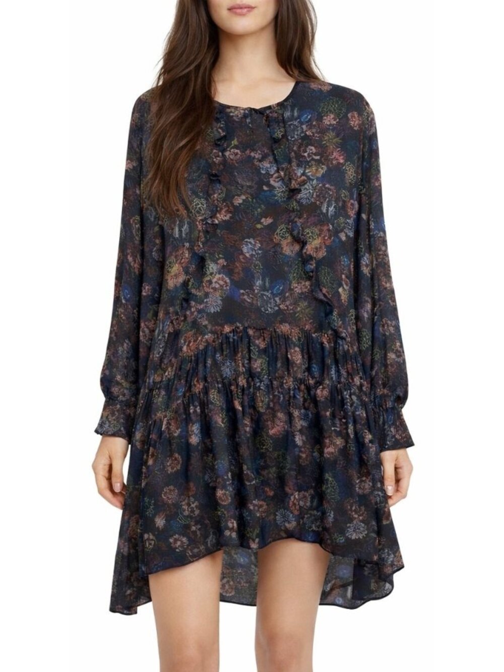 IRO Ciamo Dress Silk Floral Sheer Boho Drop Waist Mini